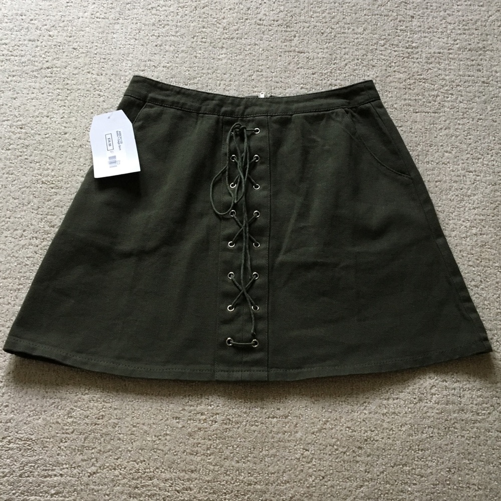 Sadie & Sage Olive Green Lace Up Skirt